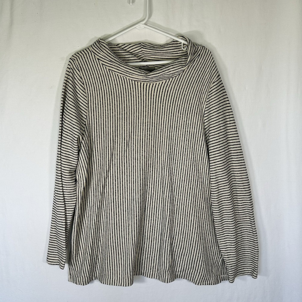 Habitat Lagenlook Cowl Neck Tunic Top Size XL Women's Knit Cream Black Striped